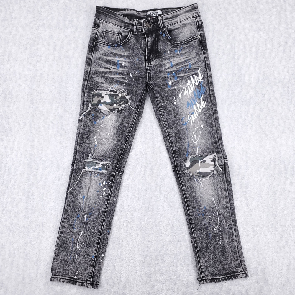 Rock Salt Jeans Wmns 10 Black Acid Wash Paint Splatter Graffiti Grunge Punk Y2K